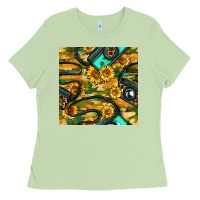 Matcha Leopard Digital Camera And Sunflowers With Camouflage Seamless Pattern Ladies Tee - BundleAndBundleShop
