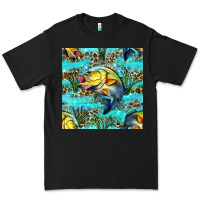 Black Lake Fish And Reeds With Leopard Seamless Pattern Bbs Premium Tee - BundleAndBundleShop