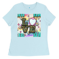 Baby Blue Leopard Love Hair And Mirror With Daisy Seamless Pattern Bbs Ladies Tee - BundleAndBundleShop