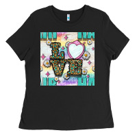 Black Leopard Love Hair And Mirror With Daisy Seamless Pattern Bbs Ladies Tee - BundleAndBundleShop