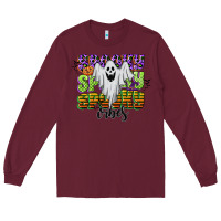 Burgundy spooky spooky spooky vibes Long Sleeve Tee - CowGirlArtShop