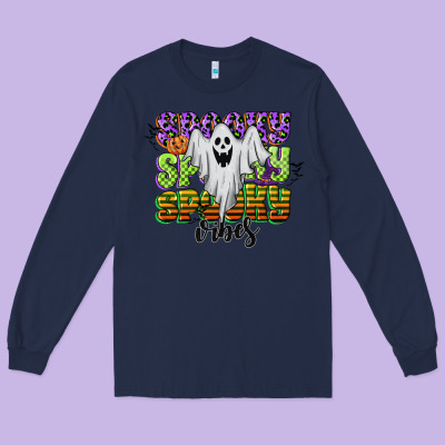 Spooky Spooky Spooky Vibes Long Sleeve Tee Designed By Cowgirlartshop