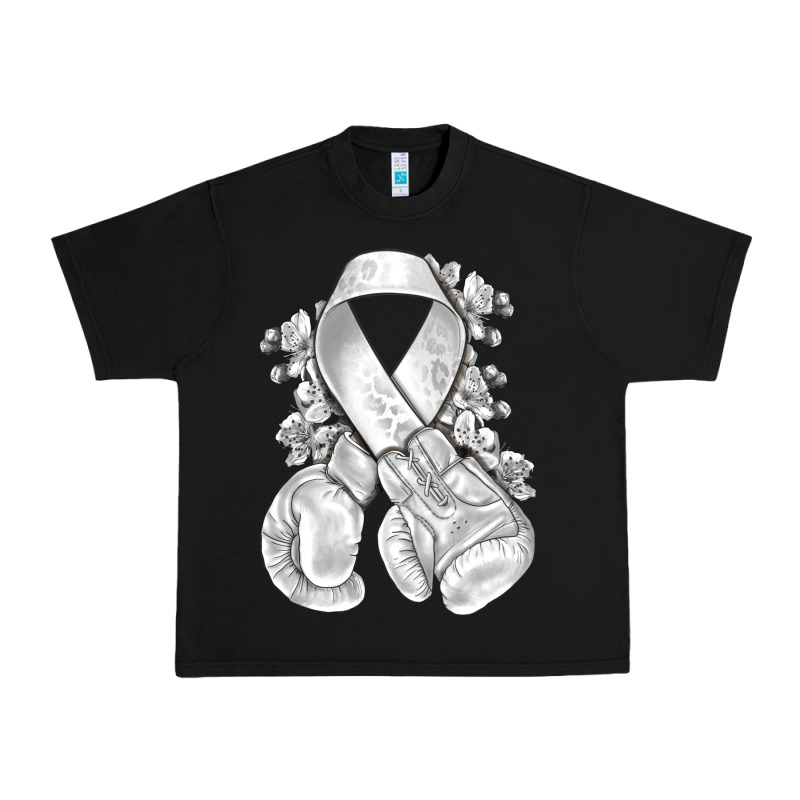 Lung Cancer White Ribbon With Boxing Gloves Urban Heavy Tee by NancyCooperArtShop | Teevron