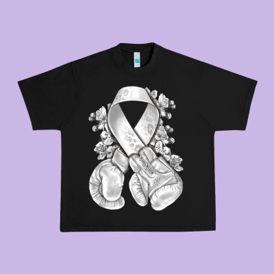 Lung Cancer White Ribbon With Boxing Gloves Urban Heavy Tee Designed By Nancycooperartshop