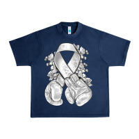 Navy Lung Cancer white ribbon with boxing gloves Urban Heavy Tee - NancyCooperArtShop
