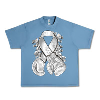 Pebble Blue Lung Cancer white ribbon with boxing gloves Urban Heavy Tee - NancyCooperArtShop