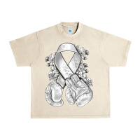 Sandshell Lung Cancer white ribbon with boxing gloves Urban Heavy Tee - NancyCooperArtShop