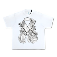 White Lung Cancer white ribbon with boxing gloves Urban Heavy Tee - NancyCooperArtShop