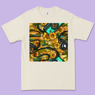 Leopard Digital Camera And Sunflowers With Camouflage Seamless Pattern Premium Tee Designed By Bundleandbundleshop