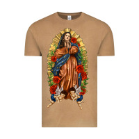 Vintage Camel Lady of Guadalupe with Roses Vintage Tee - texasbilliewilder