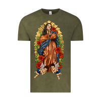 Vintage Olive Lady of Guadalupe with Roses Vintage Tee - texasbilliewilder