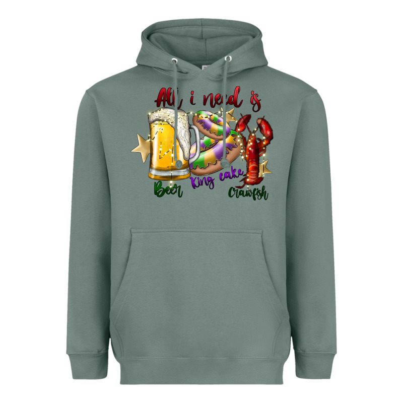 All I Need Is Beer King Cake Crawfish Heavyweight Hoodie by SublimationCraftShop | Teevron