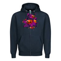 Navy halloween pumpkin patch  3 Zipper Hoodie - BundleAndBundleShop