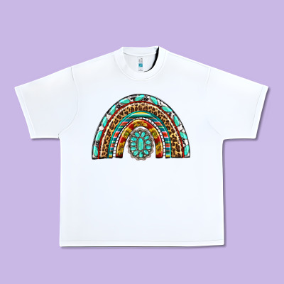 Western Rainbow With Leopard And Gemstone Urban Heavy Tee Designed By Texasbilliewilder