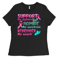Black Support The Lighters Admire The Survivors Remember The Angels Ladies Tee - BundleAndBundleShop