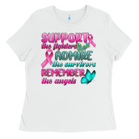 White Support The Lighters Admire The Survivors Remember The Angels Ladies Tee - BundleAndBundleShop