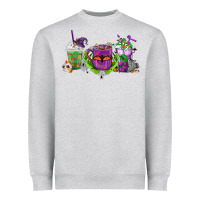 Heather Grey Halloween Coffee Cups Heavyweight Sweatshirt - FaDigitalArtStudio