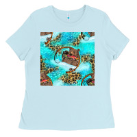 Baby Blue Mama Bear Hunting Fish With Leopard Seamless Pattern Ladies Tee - BundleAndBundleShop