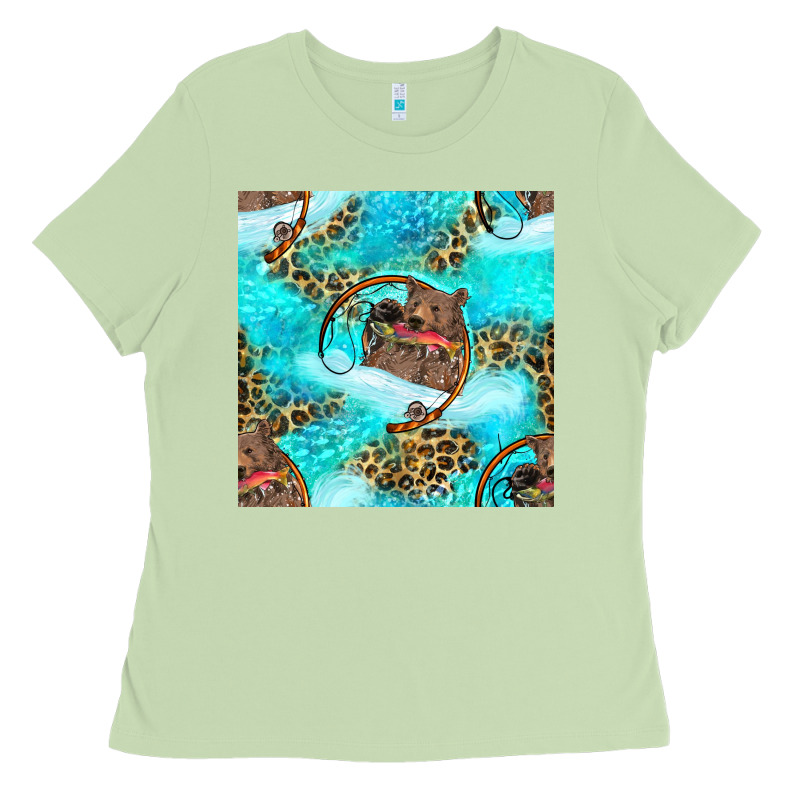Mama Bear Hunting Fish With Leopard Seamless Pattern Ladies Tee by BundleAndBundleShop | Teevron