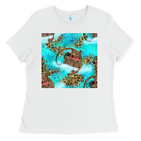White Mama Bear Hunting Fish With Leopard Seamless Pattern Ladies Tee - BundleAndBundleShop