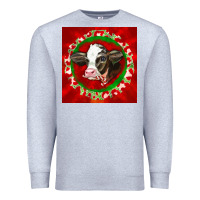 Heather Grey christmas holstein calf face Premium Sweatshirt - LillyAllenDesigns