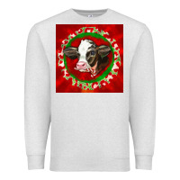 Oatmeal Heather christmas holstein calf face Premium Sweatshirt - LillyAllenDesigns