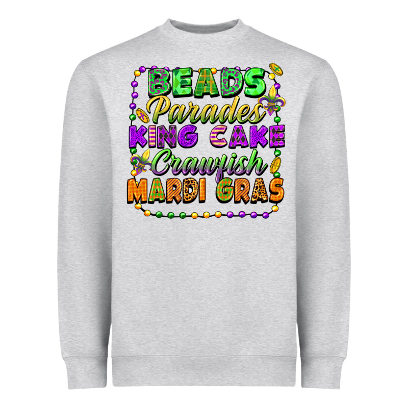 Beads Parades King Cake Crawfish Mardi Gras Heavyweight Sweatshirt by FaDigitalArtStudio | Teevron