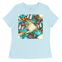 Baby Blue Paper Fish And Canned With Anchor Seamless Pattern Pbs Ladies Tee - BundleAndBundleShop