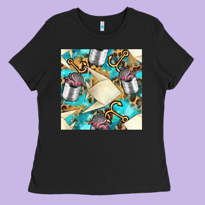 Paper Fish And Canned With Anchor Seamless Pattern Pbs Ladies Tee Designed By Bundleandbundleshop