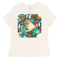 Bone Paper Fish And Canned With Anchor Seamless Pattern Pbs Ladies Tee - BundleAndBundleShop