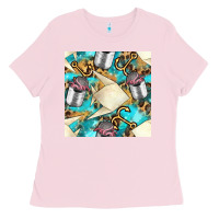Bubblegum Pink Paper Fish And Canned With Anchor Seamless Pattern Pbs Ladies Tee - BundleAndBundleShop