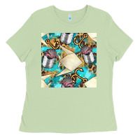 Matcha Paper Fish And Canned With Anchor Seamless Pattern Pbs Ladies Tee - BundleAndBundleShop