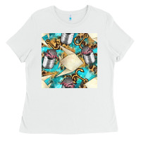 White Paper Fish And Canned With Anchor Seamless Pattern Pbs Ladies Tee - BundleAndBundleShop