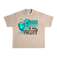 French Oak Her fight is our fight Ovarian Cancer teal ribbon Urban Heavy Tee - NancyCooperArtShop