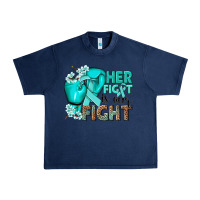Navy Her fight is our fight Ovarian Cancer teal ribbon Urban Heavy Tee - NancyCooperArtShop