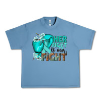 Pebble Blue Her fight is our fight Ovarian Cancer teal ribbon Urban Heavy Tee - NancyCooperArtShop