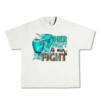 Pistachio Her fight is our fight Ovarian Cancer teal ribbon Urban Heavy Tee - NancyCooperArtShop