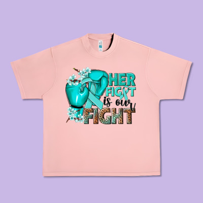 Her Fight Is Our Fight Ovarian Cancer Teal Ribbon Urban Heavy Tee Designed By Nancycooperartshop