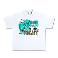 White Her fight is our fight Ovarian Cancer teal ribbon Urban Heavy Tee - NancyCooperArtShop
