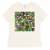 Bone Western Cactus And Turquoise Gemstone With Leopard And Cowhide Seamles Ladies Tee - BundleAndBundleShop