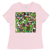 Bubblegum Pink Western Cactus And Turquoise Gemstone With Leopard And Cowhide Seamles Ladies Tee - BundleAndBundleShop