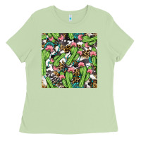 Matcha Western Cactus And Turquoise Gemstone With Leopard And Cowhide Seamles Ladies Tee - BundleAndBundleShop