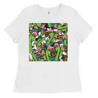 White Western Cactus And Turquoise Gemstone With Leopard And Cowhide Seamles Ladies Tee - BundleAndBundleShop