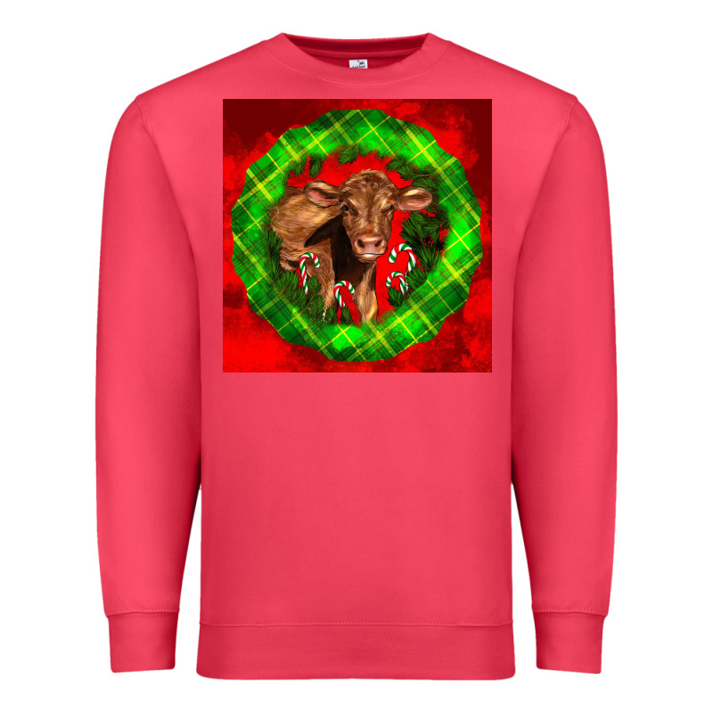 Christmas Red Angus Calf Premium Sweatshirt by LillyAllenDesigns | Teevron