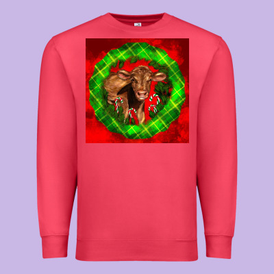 Christmas Red Angus Calf Premium Sweatshirt Designed By Lillyallendesigns