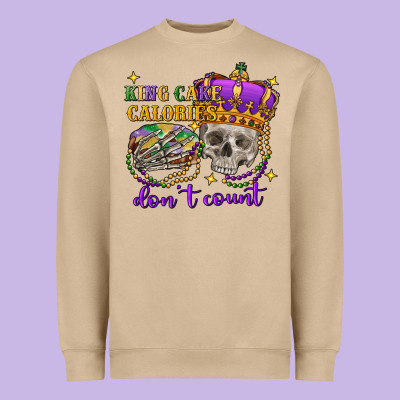 King Cake Calories Don't Count Skull Heavyweight Sweatshirt Designed By Fadigitalartstudio