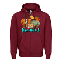 Burgundy thankful pumpkins Zipper Hoodie - BundleAndBundleShop