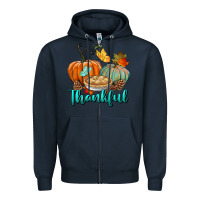 Navy thankful pumpkins Zipper Hoodie - BundleAndBundleShop