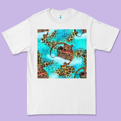 Mama Bear Hunting Fish With Leopard Seamless Pattern Premium Tee Designed By Bundleandbundleshop