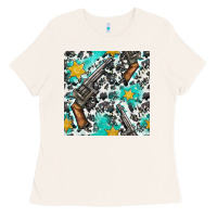 Bone Western Gun And Sheriff Stars With Cowhide Seamless Pattern Ladies Tee - BundleAndBundleShop